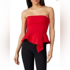 Cushnie Red Strapless Peplum Top